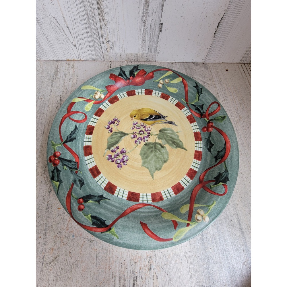 Lenox winter greetings 10" goldfinch Xmas mistletoe plate Bird kitchen home